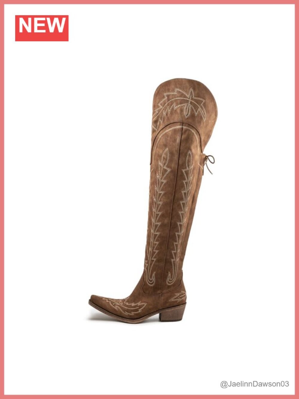 Faux Leather Over the Knee Western Boots Embroidered Chunky Heel Boots